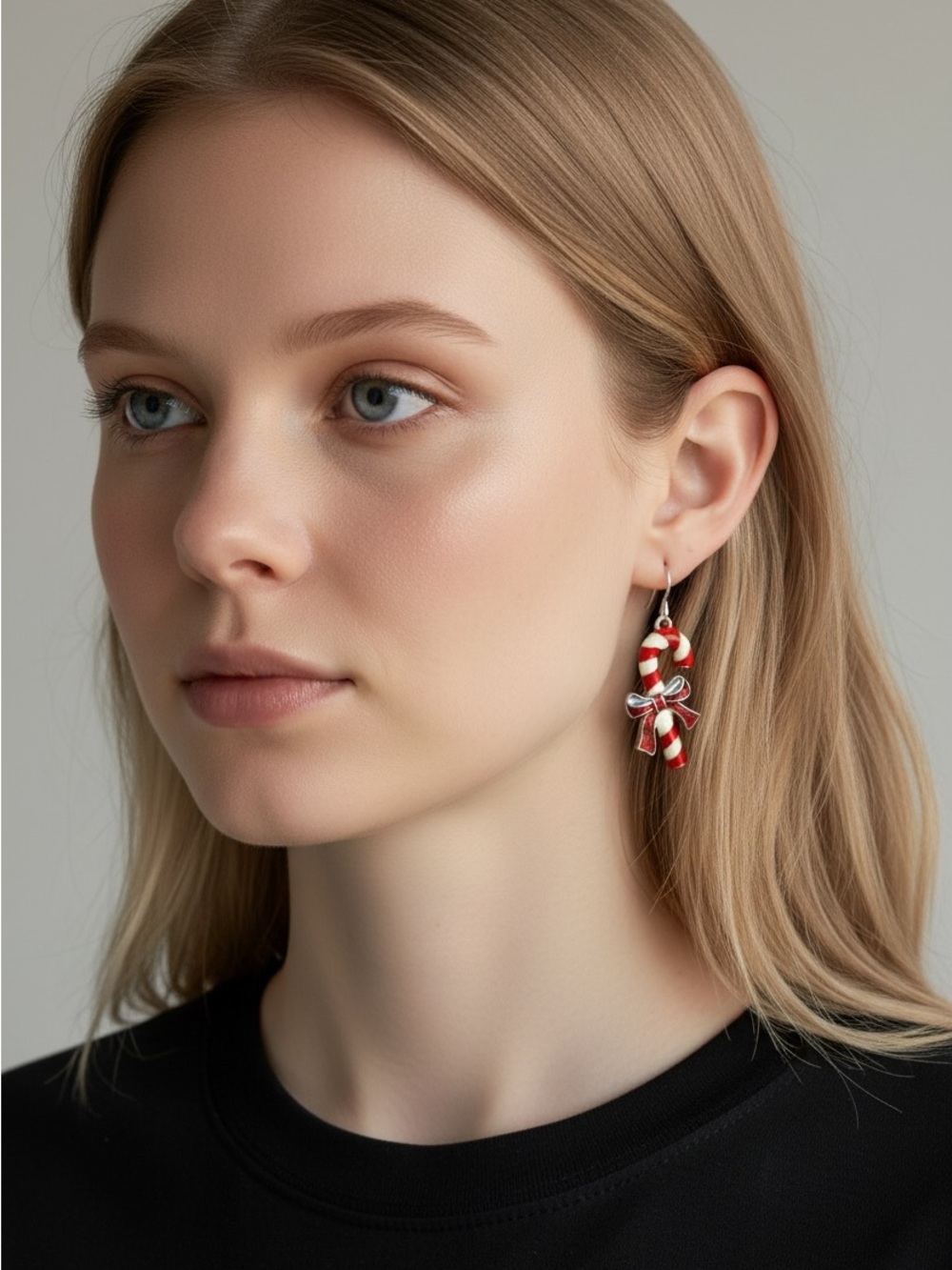 10/10 Red & White Candy Cane Drop Earrings - Women Jewelry
